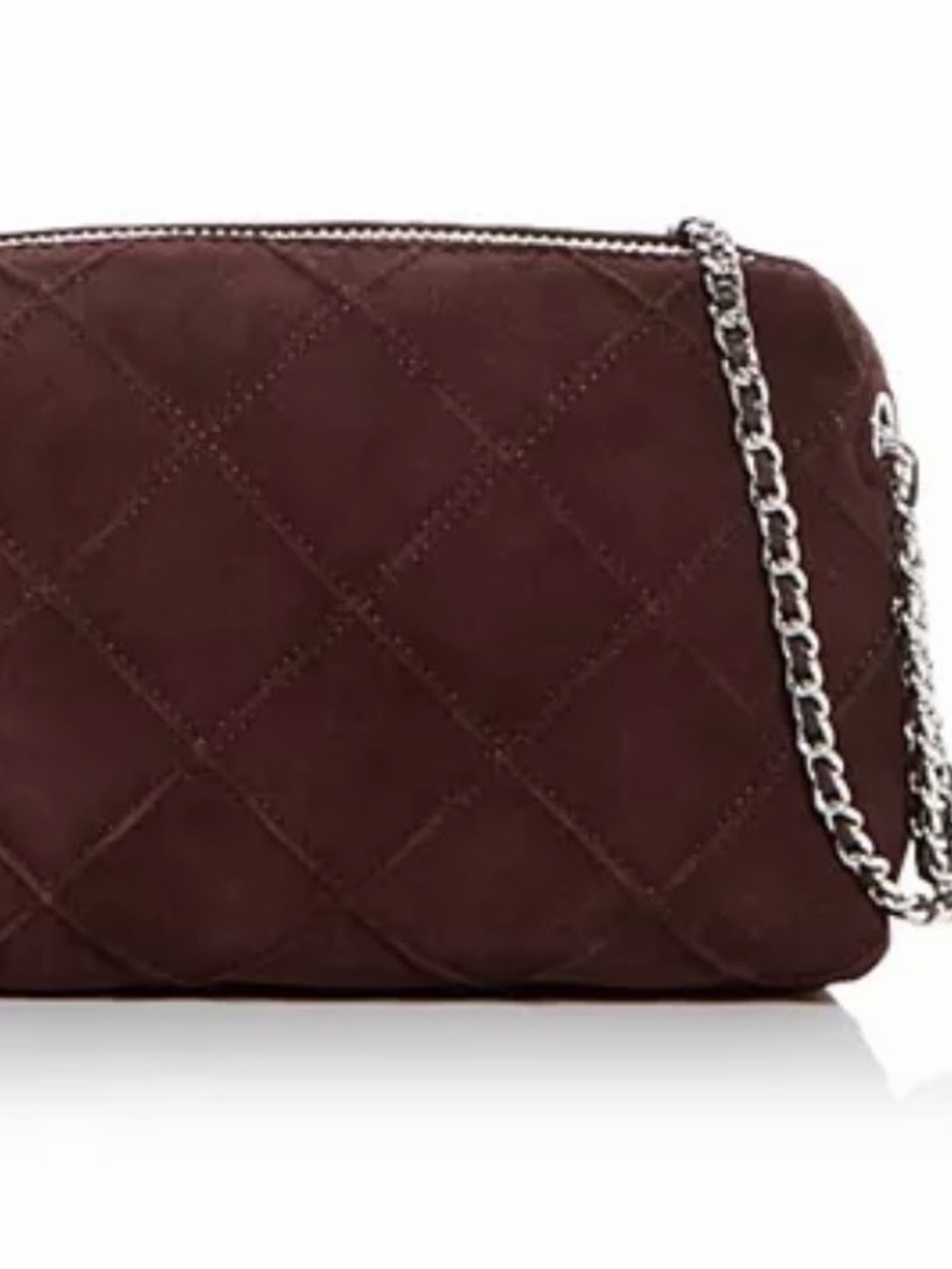 Tory Burch Quilted Crossbody Bag - Chocolate Brown with Silver Chain